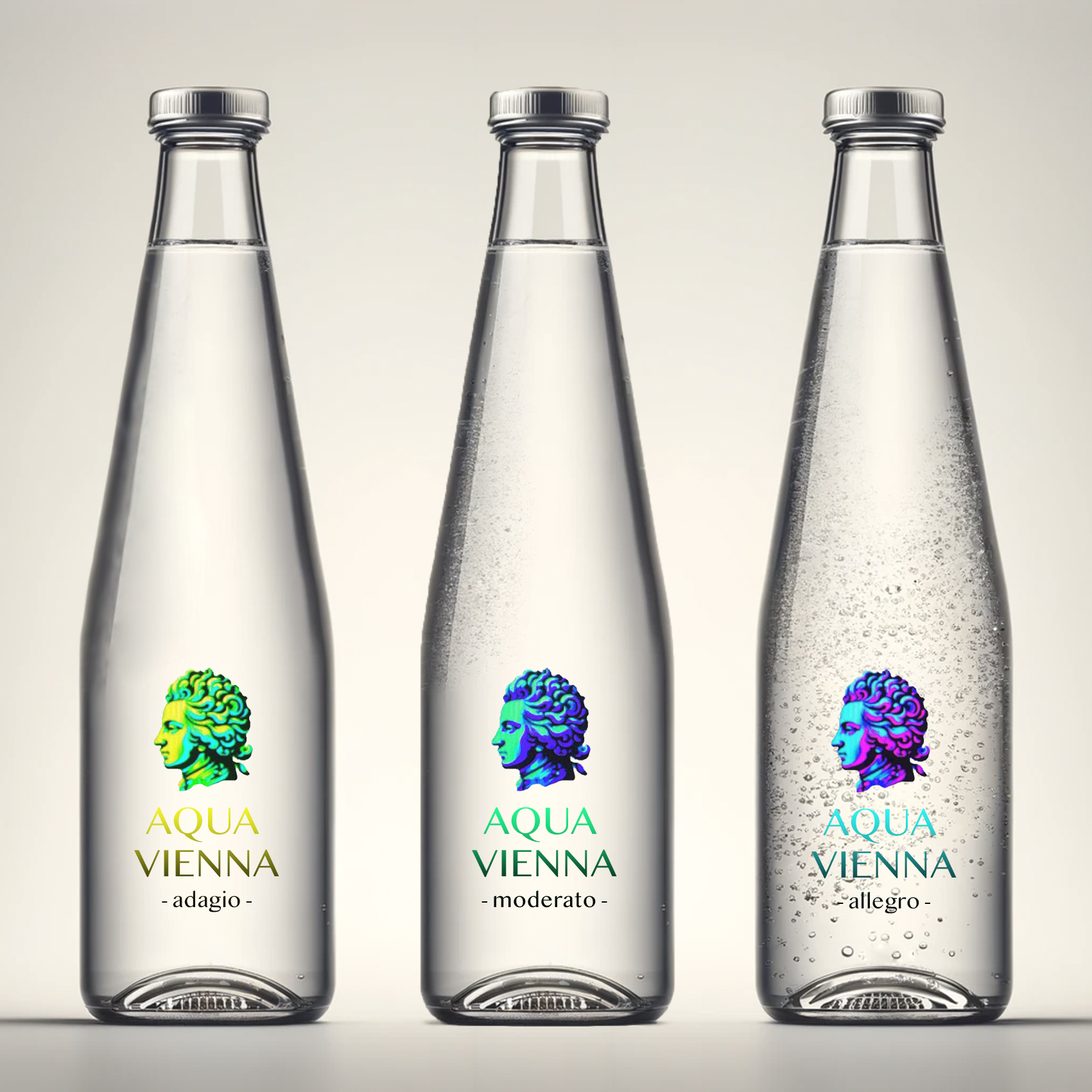 Three AQUA VIENNA premium water bottle design concepts